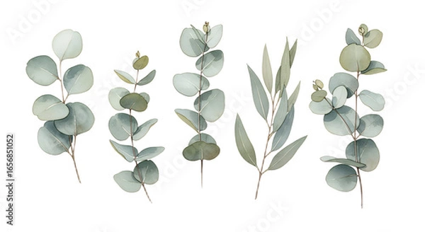 Fototapeta Eucalyptus Leaves and Branches Watercolor Illustration Botanical Design for Wedding or Spa Theme