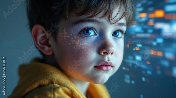 Fototapeta Child and digital ai learning