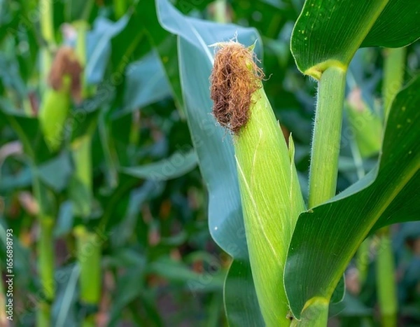 Obraz Corn stalk with immature cob