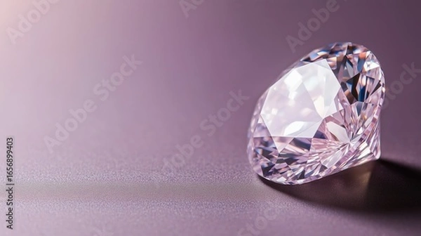 Fototapeta Sparkling pink diamond sits elegantly on a smooth surface during soft lighting conditions