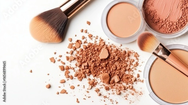 Fototapeta Makeup brushes and loose powder create a beautiful arrangement on a clean surface