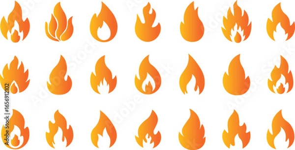 Fototapeta Flame Icons Big Set, Flame Vector Icons. Simple flat burning fire silhouette collection. Hot energy symbol for graphic design, Vector Illustration