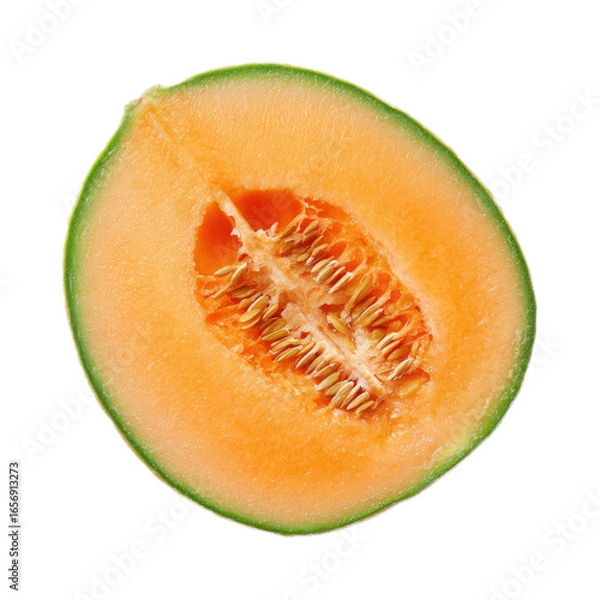 Fototapeta Slice of cantaloupe with a green stem