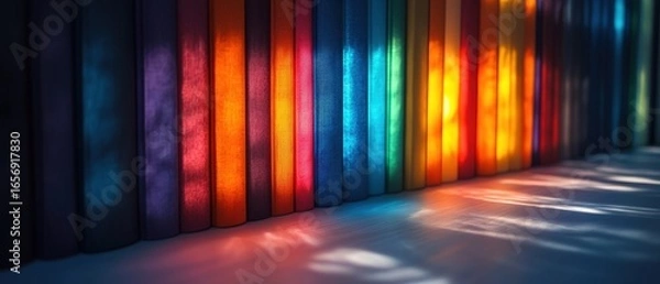 Fototapeta Vibrant colors reflecting on book spines library visual storytelling