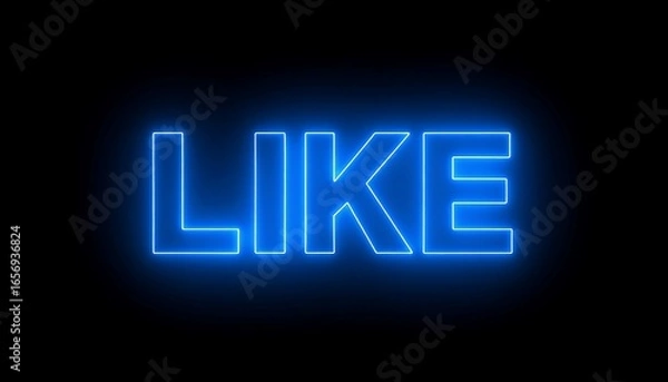 Fototapeta Bright neon blue "like" text against a dark background.