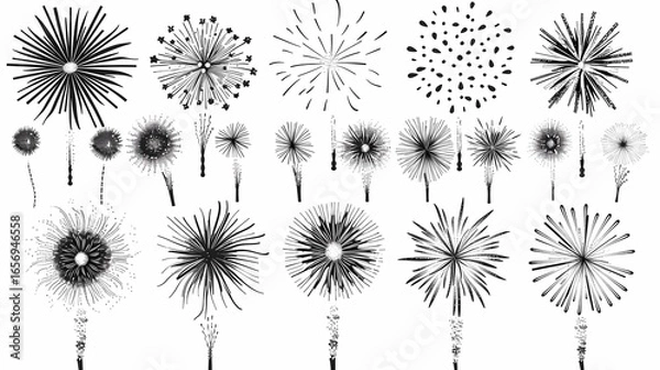 Fototapeta Fireworks icons set on white background for celebration design, Firework sunburst icon set, Generative AI illustrations.
