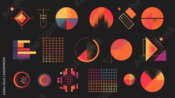 Fototapeta Logo modernism aesthetics vector abstract shapes collection made with minimalist geometric forms and graphics elements, Generative AI illustrations.