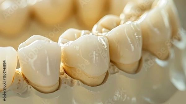 Fototapeta Close up Implan model tooth support fix bridge implan and crown, Generative AI illustrations.