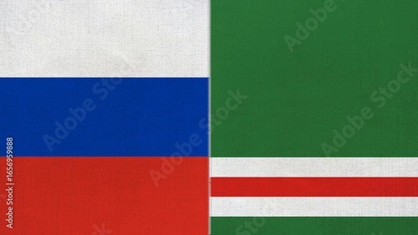 Fototapeta The diagonal and stitched-aligned combined Russia and Chechen Republic of Ichkeria flags. Concept of Strategic negotiation, national relationship, Conflict, and War.