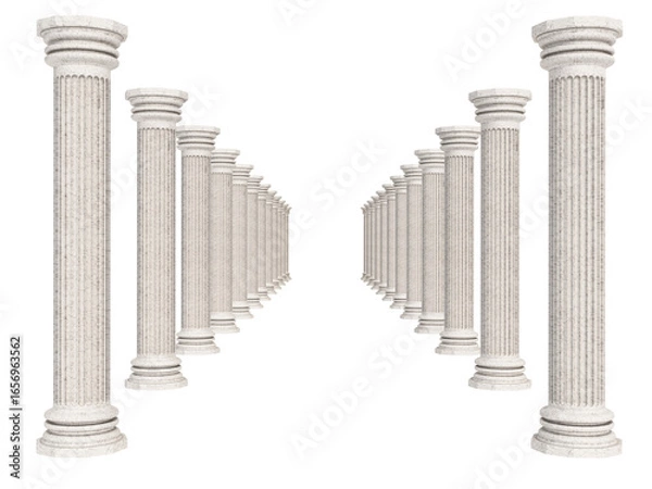 Fototapeta Rows of Greek pillar isolated on transparent background. 3D illustration