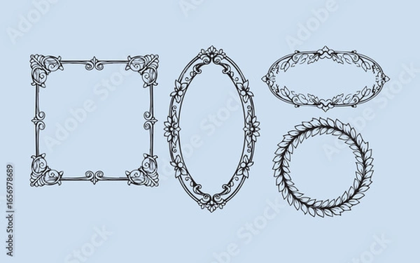 Fototapeta Collection of ornate vintage decorative frames and borders in various shapes