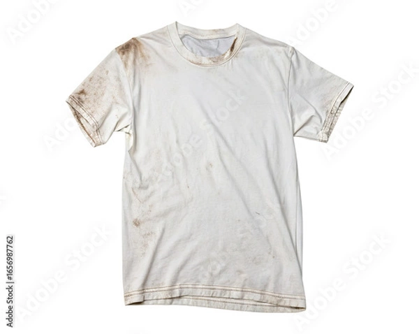Obraz A white t-shirt with black dirt and stains marks isolated on a transparent background png
