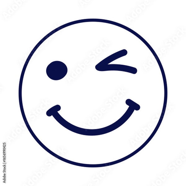 Obraz Simple hand drawn winking smiley face with a dark blue outline