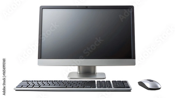 Fototapeta Modern desktop computer with keyboard and mouse isolated on transparent background