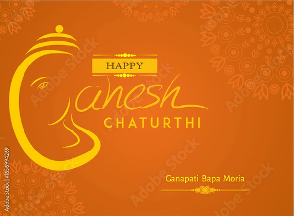 Fototapeta Happy Ganesh Chaturthi Typography Logo | Indian Festival Vector Calligraphy Design 