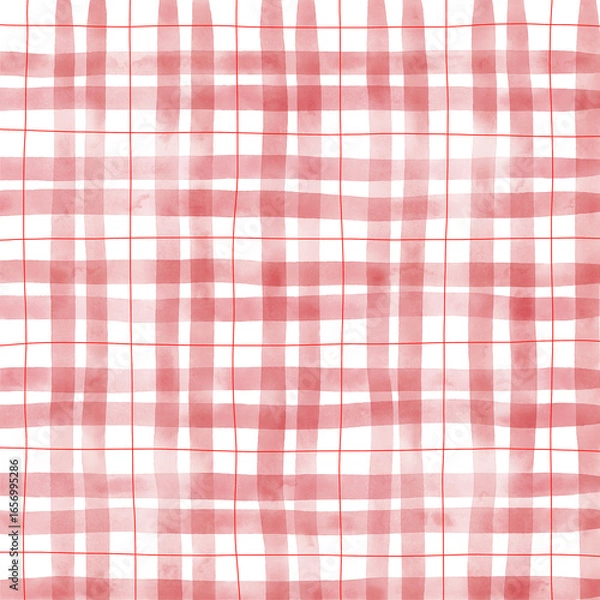 Fototapeta Red Plaid Gingham Check Hand Drawn Background Pattern Overlay
