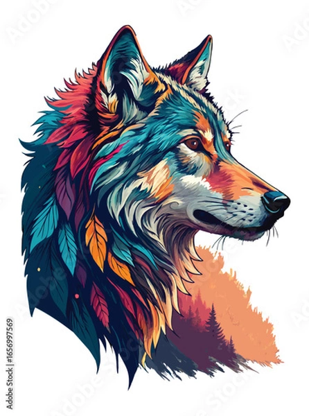 Obraz Colorful Artistic Wolf Vector Illustration.