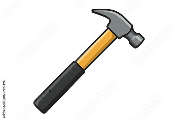 Fototapeta A stylized hammer icon with 'BUILD H5M WORK SYMBOL' text. Bold, graphic design, vibrant red background. Suitable for business and technology themes.