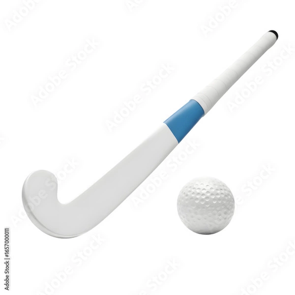 Fototapeta A high-quality, studio photograph of a field hockey stick with a ball, clean and modern design, completely isolated on transparent background.