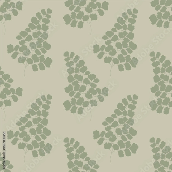 Obraz Seamless pattern with green maidenhair fern leaves on a light green background.	