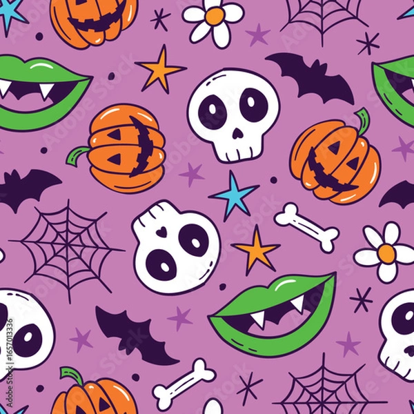 Obraz Halloween Skull Pattern Hand drawn Halloween Background PumpkinPrint