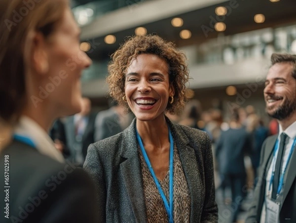 Fototapeta Diverse business professionals networking at a conference event