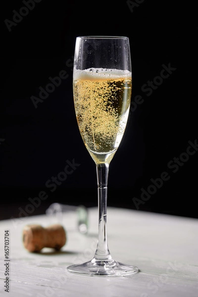 Obraz A glass of champagne on a black background