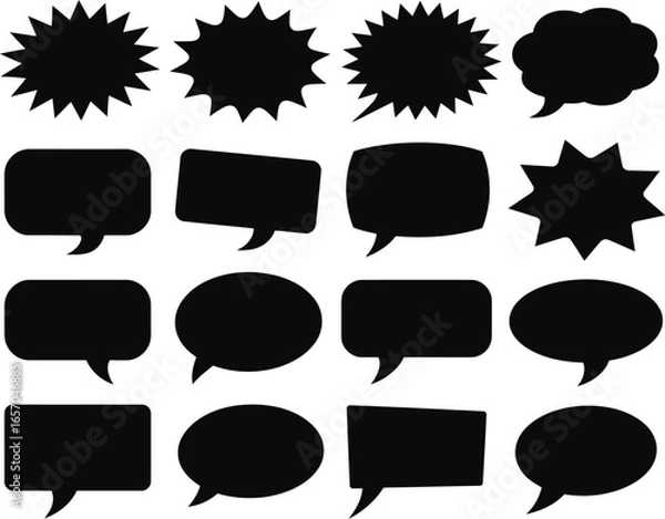 Fototapeta Collection of Black Speech Bubble Silhouettes Diverse Shapes and Designs on a White Background