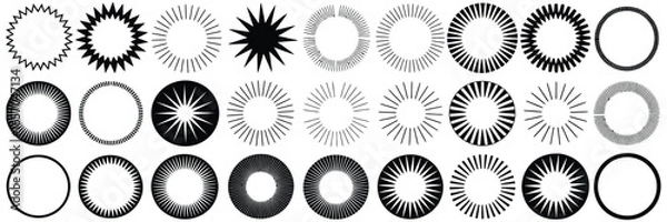 Fototapeta Grid of Black and White Circular Burst Patterns A Graphic Design Collection