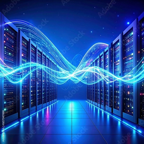 Obraz Futuristic server room with glowing network