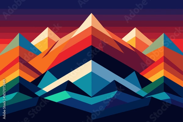 Obraz Geometric Mountain Landscape Vibrant Sunset Colors and Abstract Peaks