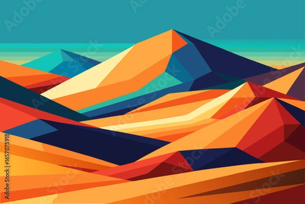 Obraz Abstract Geometric Mountain Landscape Vibrant Colors and Bold Shapes