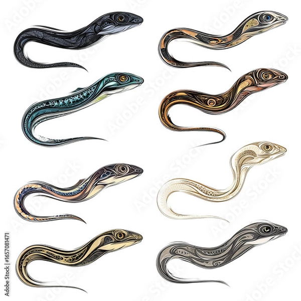 Fototapeta curved eel tribal pattern vector set for creative projects
