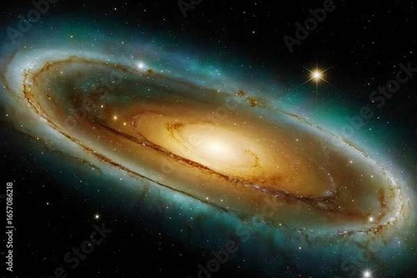 Obraz A spiral galaxy with bright center surrounded by rings of stars and cosmic dust in deep space view