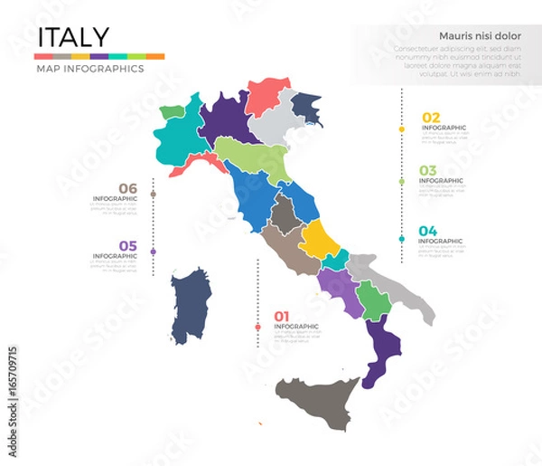 Fototapeta Italy country map infographic colored vector template with regions and pointer marks