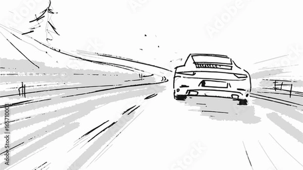 Obraz Car driving through the road. Vector sketch illustration for advertise, insurance company, storyboard, projects