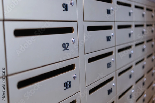 Fototapeta Mailboxes for letters. Modern mailboxes with numbers