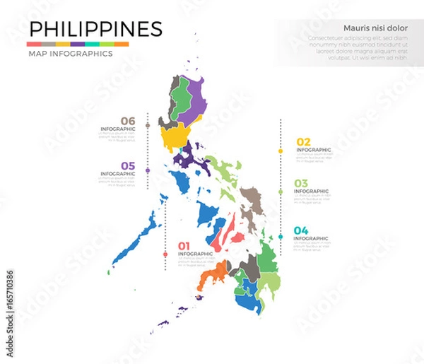 Fototapeta Philippines country map infographic colored vector template with regions and pointer marks