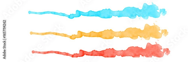 Fototapeta Watercolor Brush Strokes Artistic strokes of watercolor paint in vibrant hues of blue, yellow, and red, each stroke capturing unique flow and texture