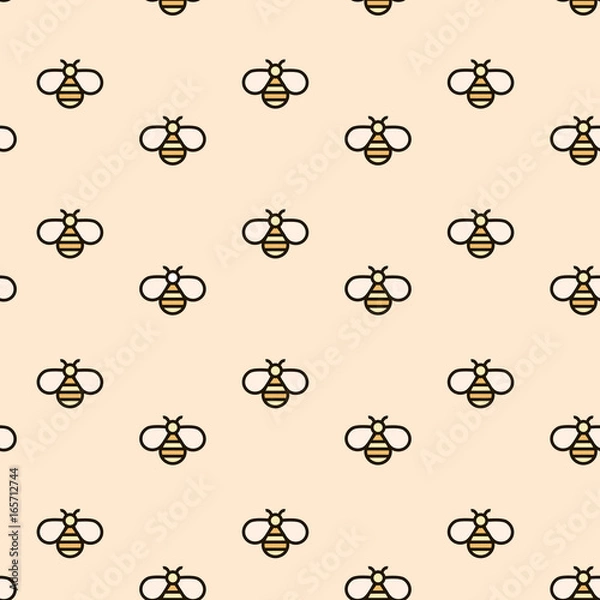 Fototapeta Beige background with bees, vector seamless honey pattern. Can be used for print on clothes, honey package, banner, wrapping paper. EPS10.