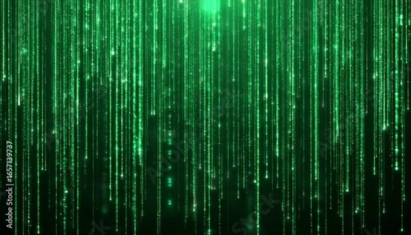 Obraz green matrix effect digital rain falling data stream background
