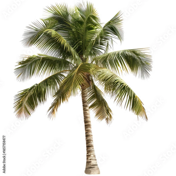 Fototapeta Lush tropical palm tree against black background