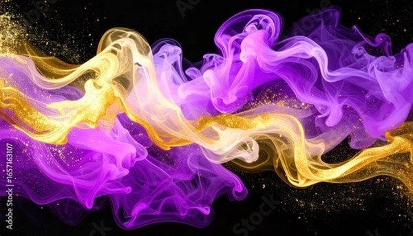 Obraz Golden and Purple Smoke, Abstract Flowing Energy Art