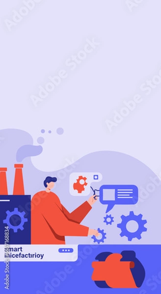 Fototapeta An illustration depicting a person managing a smart factory, symbolizing industrial automation, technological innovation, and efficient future manufacturing processes.