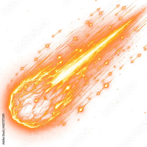 Fototapeta Fiery Meteor Shower Trail Streaks Across a Starry Sky Isolated on a transparent background