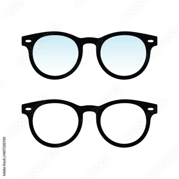Obraz Round Black Eyeglass Frames Modern Minimalist Vector Illustration, Two Styles, Transparent and Opaque Lenses.