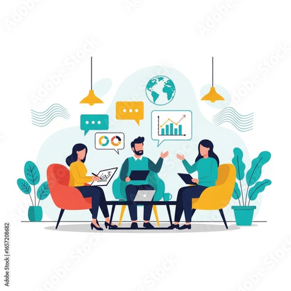 Fototapeta Business professionals collaborating in a modern office setting