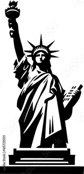 Fototapeta Minimalist black and white vector icon of the Liberty Statue. Clean, isolated, scalable, ideal for stickers, logos, or digital use.