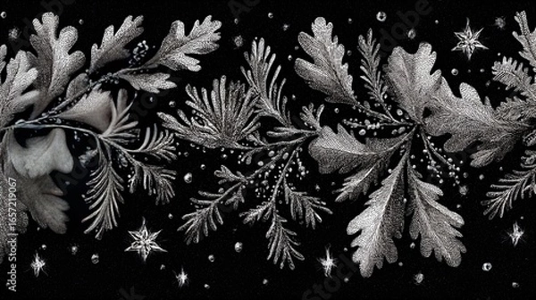 Obraz Ink Winter Foliage Holiday Border
