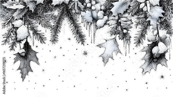 Obraz Ink Winter Foliage Holiday Border